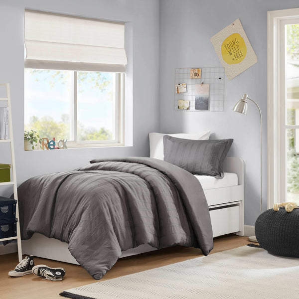 JLA Home Super Listing - Woven Logan duvet set with subtle woven stripe, brushed microfiber reverse, Oeko‑Tex certified comfort Charcoal AM12-0578