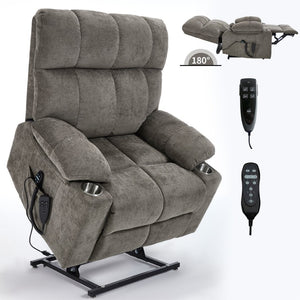 English Elm Dual Motor Power Lift Recliner with Massage Heat and Leatherair Upholstery for Living Room Brown W3224P290202