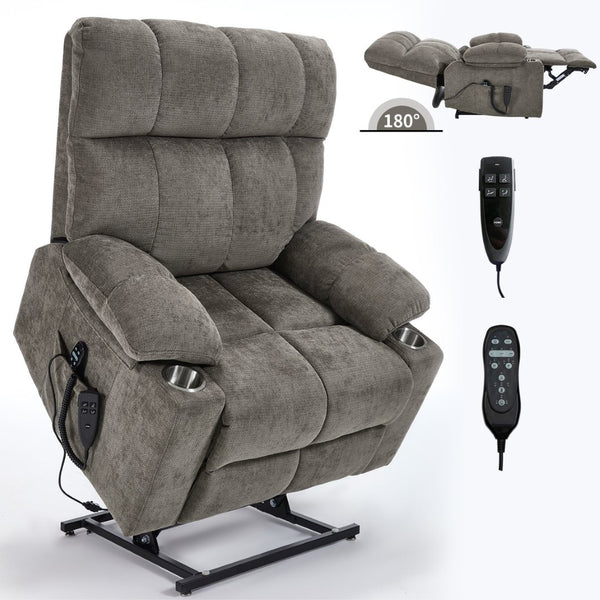 English Elm Dual Motor Power Lift Recliner with Massage Heat and Leatherair Upholstery for Living Room Brown W3224P290202