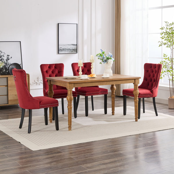 English Elm Classic Velvet Tufted Dining Chairs Set of 2 Burgundy – Solid Wood Frame, High-Rebound Sponge, Nailhead Trim, 300lb W114391510
