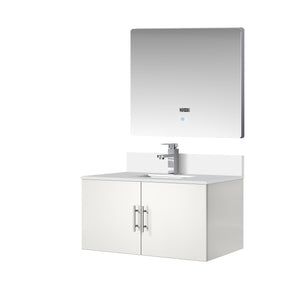 English Elm Glossy White Bath Vanity Set With Cultured Marble Top, Chrome Faucet & Led Mirror – Stylish & Durable B2731S01317
