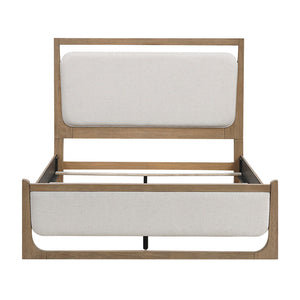 English Elm 1pc Modern Upholstered Queen Bed with Hickory Veneer, Touch LED Headboard, Plush Contemporary Design Light Brown 67.5 L x 39.5 W x 5.5 H B011S01821