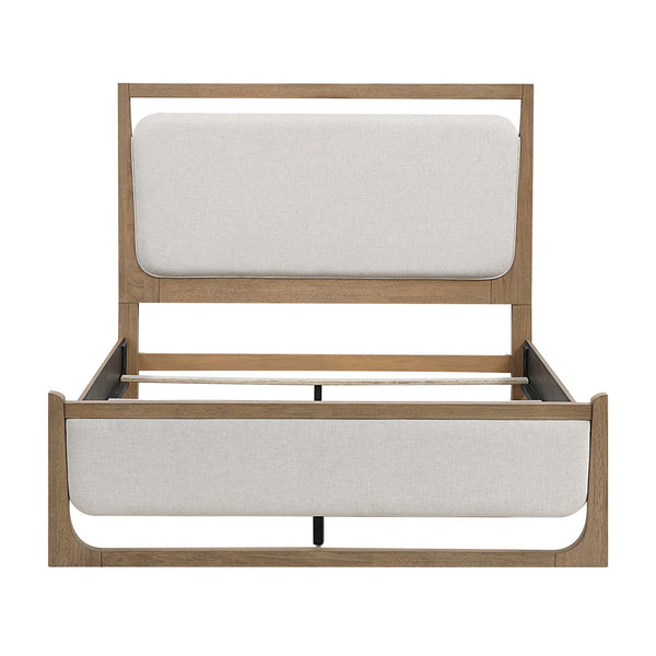 English Elm 1pc Modern Upholstered Queen Bed with Hickory Veneer, Touch LED Headboard, Plush Contemporary Design Light Brown 67.5 L x 39.5 W x 5.5 H B011S01821