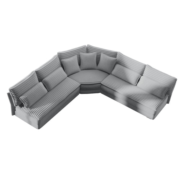 English Elm 5-seater Curved Corner Sectional Sofa Ribbed Corduroy Upholstery with Seven Accent Pillows W2606S00015