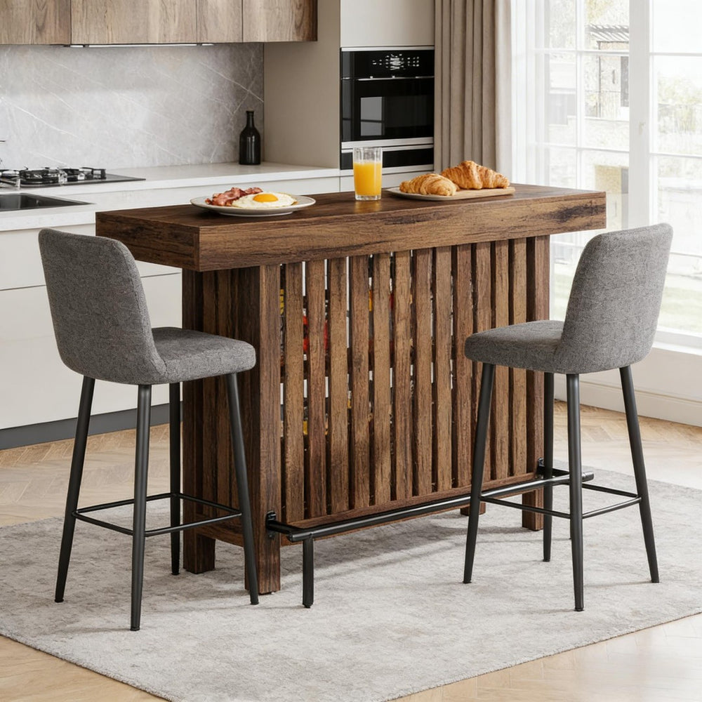 English Elm Bar Table Two Tier Industrial Metal Frame Open Shelf Home Kitchen Entertaining Stand T3971P452823