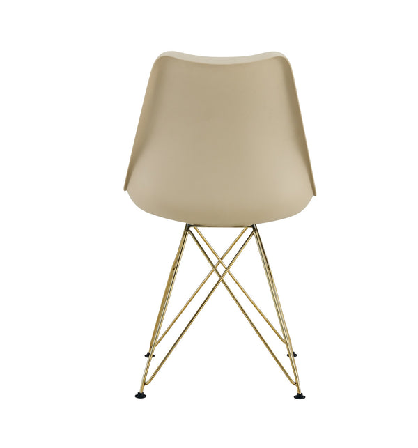 English Elm Modern Shell Lounge Dining Chairs Set Of 4 - Beige With Golden Steel Legs For Elegant Interiors W370P207511