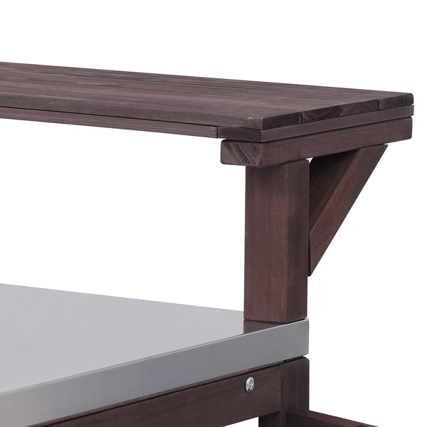 English Elm K&K 53.3" Outdoor Kitchen Island with 1.2" Stainless Top, Spacious Storage, Raised Shelf, Wheels Brown N707P250628Z