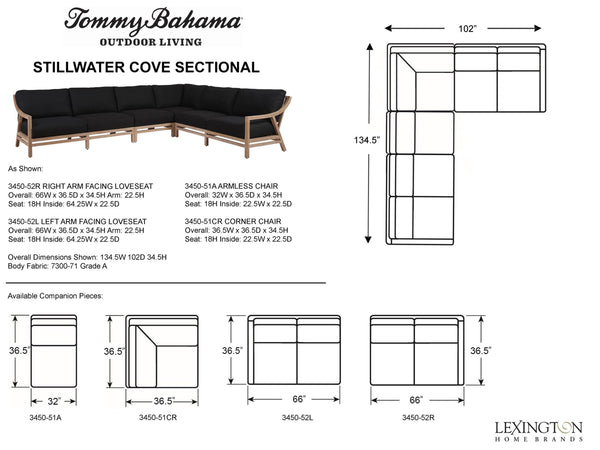 Lexington Tommy Bahama Outdoor 3450-50s-40 Stillwater Cove Sectional - Casual Contemporary Design In Sustainable Teak For Outdoor Comfort  Wood 3450-50s-40