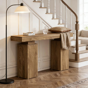 English Elm Practical Geometric Console Table with Matte Black Wood Grain Finish for Entryway or Sofa T3971P453732