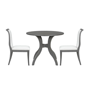 English Elm Oak Gray Dining Set: 39.4" Round Table & 2 Upholstered Chairs - Timeless Elegance For Your Home TWSET-GRACIA2E