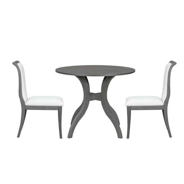 English Elm Oak Gray Dining Set: 39.4" Round Table & 2 Upholstered Chairs - Timeless Elegance For Your Home TWSET-GRACIA2E