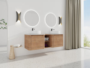 English Elm 60'' Wall-Mounted Bathroom Vanity With Ceramic Art Sink, Soft-Close Door & Stylish Storage Solutions W999S00410