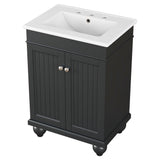 English Elm 24" Black Modern Sleek Bathroom Vanity Elegant Ceramic Sink With Solid Wood Frame, Adjustable Shelf