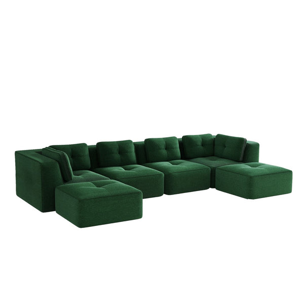 English Elm Modern Corduroy Modular Sectional with Tufted Cushions Two Ottomans Living Room Green W714S01800