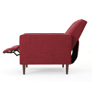 English Elm Christopher Knight Home® - Fabric Recliner Chair Mid-Century Modern Pushback Single Sofa with Tufted Cushion, Birch Legs, Cozy Comfort Red 60741.00RED