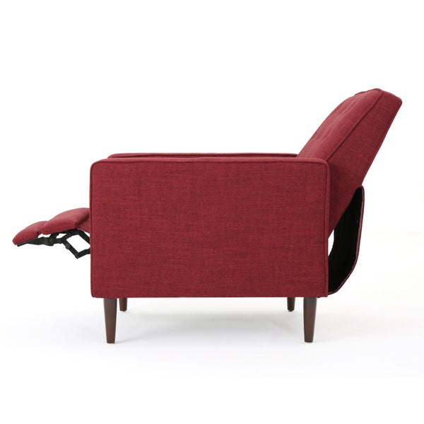 English Elm Christopher Knight Home® - Fabric Recliner Chair Mid-Century Modern Pushback Single Sofa with Tufted Cushion, Birch Legs, Cozy Comfort Red 60741.00RED