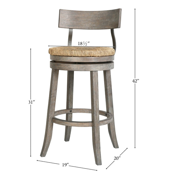 English Elm 31" Reclaimed Wood Barstool Woven Seagrass Seat Swivel Return for Kitchen Islands Gray B2751P436447