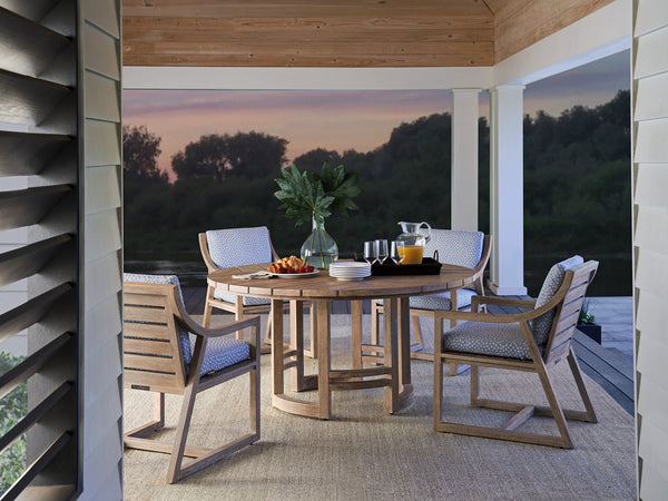 Lexington Tommy Bahama Outdoor 3450-870c Stillwater Cove Round Dining Table - Elegant Teak Design For Stunning Outdoor Spaces Taupe Wood 3450-870c