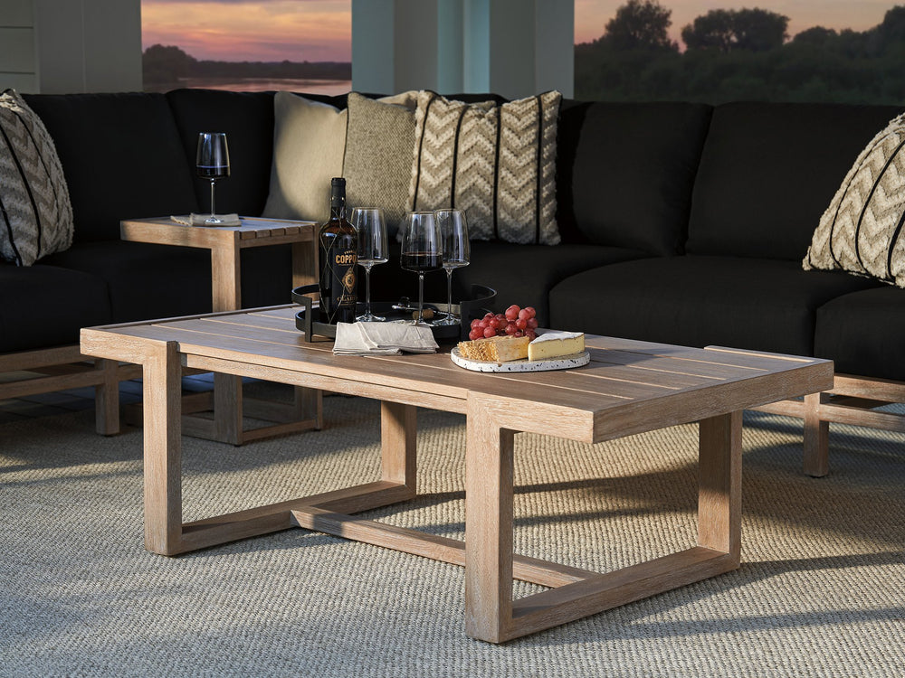 Lexington Tommy Bahama Outdoor 3450-947 Stillwater Cove Rectangular Cocktail Table - Elegant Teak Design For Modern Outdoor Living Taupe Wood 3450-947