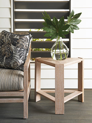 Lexington Tommy Bahama Outdoor 3450-951 Elegant Triangular End Table For Outdoor Spaces - Sustainable Teak With Modern Style Taupe Wood 3450-951
