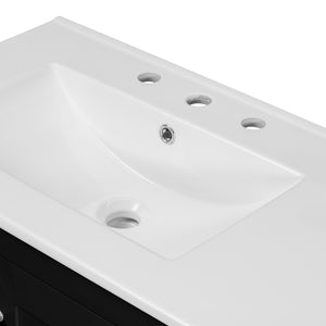 English Elm 36" Black Bathroom Vanity with Ceramic Sink, 2 Soft-Close Doors & 5 Drawers, Modern Storage Elegance N729P183735B
