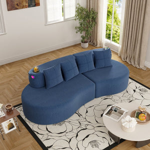 English Elm Modern Half Moon Chenille Sectional Three Seat Curved Sofa for Living Room or Apartment Navy W395P435340