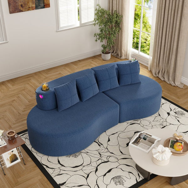 English Elm Modern Half Moon Chenille Sectional Three Seat Curved Sofa for Living Room or Apartment Navy W395P435340