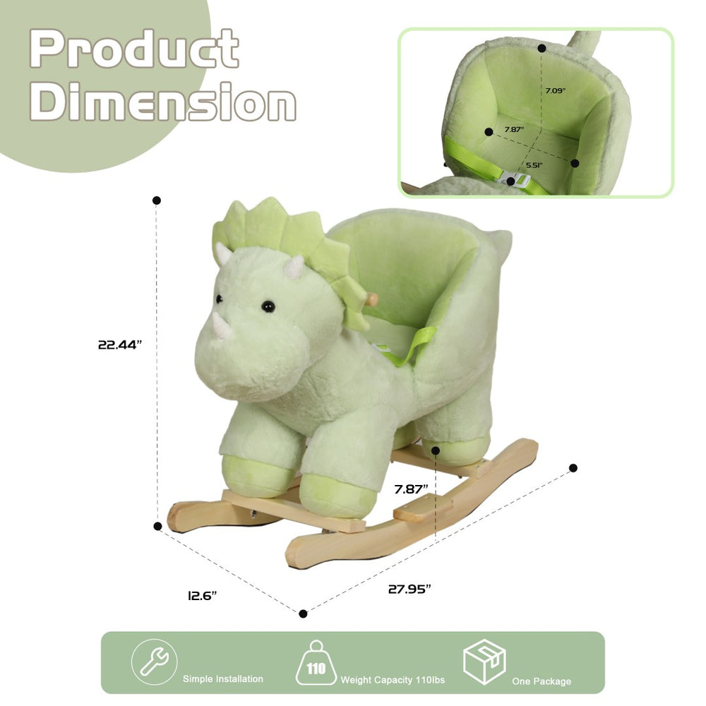 English Elm Kids Plush Dinosaur Rocking Toy with Safety Belt Lullaby Sounds and Hand Puppets W3723P374145