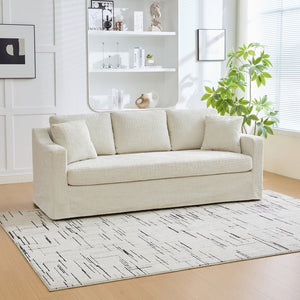 English Elm 83.86" Wide Chenille Three-seater Sofa Deep Cushioned Living Room Couch with Removable Covers Beige W3189S00016