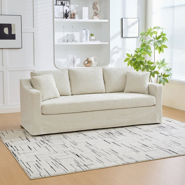 English Elm 83.86" Wide Chenille Three-seater Sofa Deep Cushioned Living Room Couch with Removable Covers Beige W3189S00016