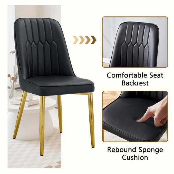 English Elm Table and Chair Set Marble Glass Top Gold Legs with Four Pu Leather Dining Seats W1151S04634