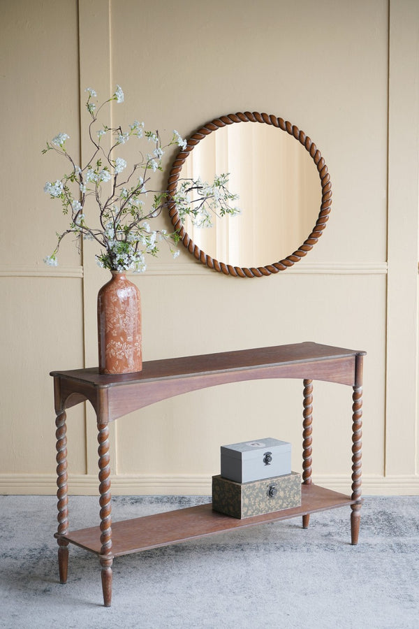 English Elm 28.3x28.3" Round Pine Wood Wall Mirror Textured Frame Organic Entryway Decor W2078P445371