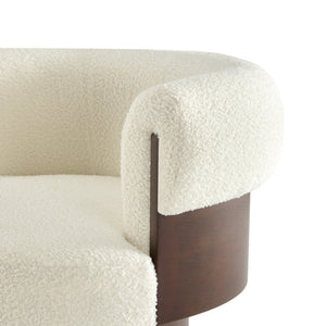 English Elm Modern Sculptural Barrel Swivel Chair Bentwood Frame Polyester Upholstery Accent Seating Beige N760P369230A