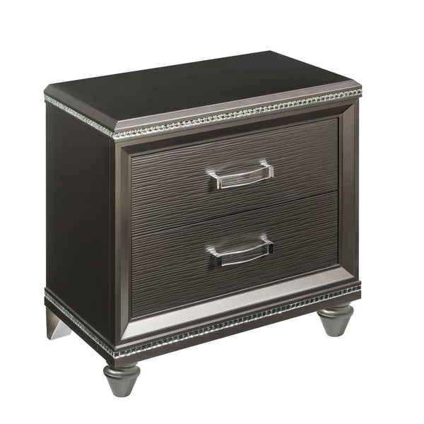English Elm Dark Champagne Luxe 2-Drawer Nightstand with Mirrored Trim, Embossed Fronts & Smooth Metal Glides (29"H x 30"W) B062P215410