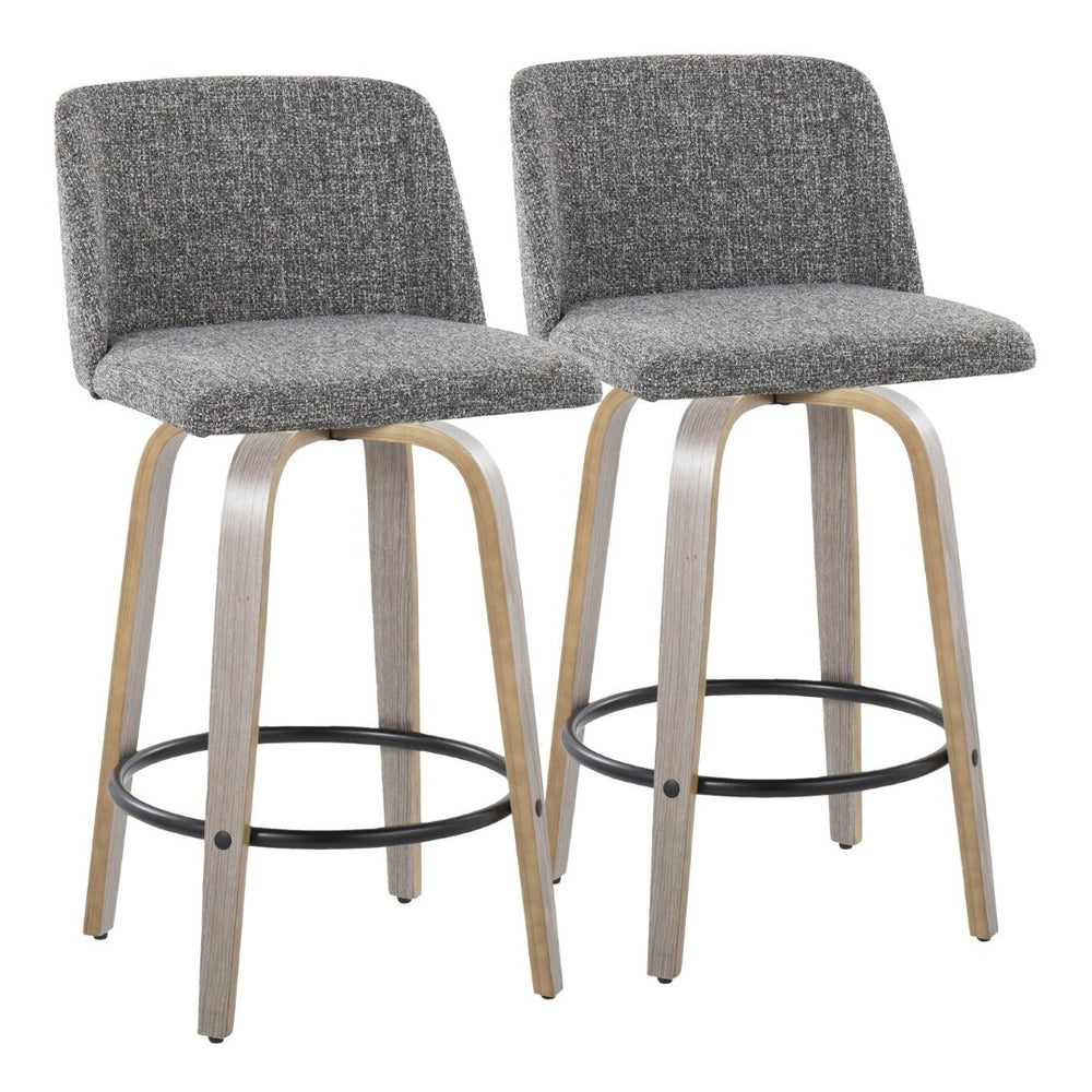 English Elm Toriano 26" Swivel Counter Stool Set Of 2 In Light Grey Wood & Grey Noise Fabric For Modern Spaces B202S00412-GIGA