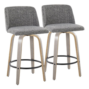 English Elm Toriano 26" Swivel Counter Stool Set Of 2 In Light Grey Wood & Grey Noise Fabric For Modern Spaces B202S00412-GIGA