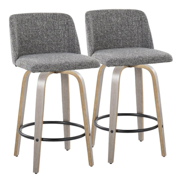English Elm Toriano 26" Swivel Counter Stool Set Of 2 In Light Grey Wood & Grey Noise Fabric For Modern Spaces B202S00412-GIGA
