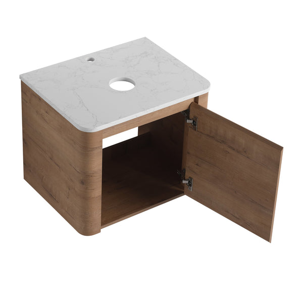 English Elm 24'' Wall-Mounted Bathroom Vanity With Ceramic Vessel Sink, Soft-Close Door & Stylish Design W999S00395