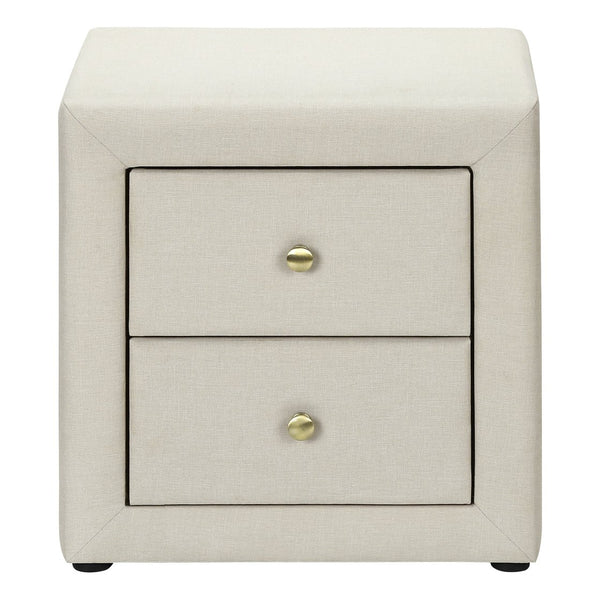 English Elm Nightstand, Upholstered Beige Linen-Look Storage Table With Drawers For Bedroom & Living Room Use B2710P219504