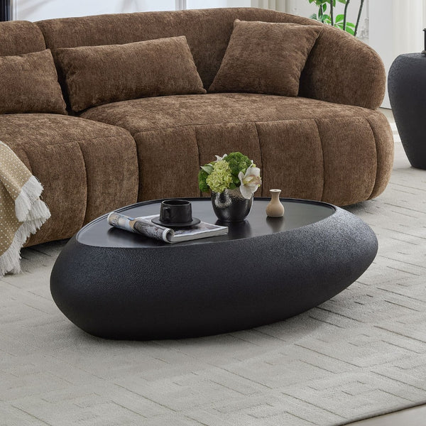 English Elm 47.24''fiberglass Oval Coffee Table Faux Stone Finish Sculptural Low Profile Living Room Black W2582P431158