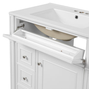 English Elm Bathroom Vanity with Sink French-Inspired 30" Ceramic Basin Vanity Cabinet with Soft-Close Doors & Drawer Organizer White N710P286723K