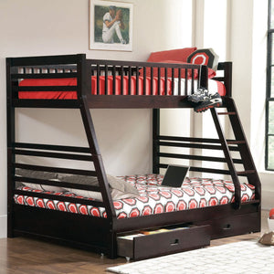 English Elm Newhall Twin Over Full Bunk Bed with Two Rolling Storage Drawers, Solid Wood Frame for Guests and Kids Cappuccino B062S01294