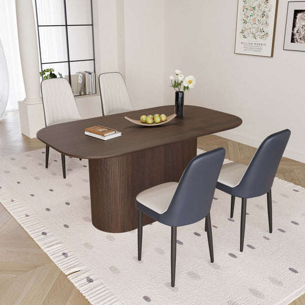 English Elm 63 Stylish Medieval Modern Dining Table & 4 Ergonomic Pu Chairs Set For Home & Kitchen Elegance W2189S00697