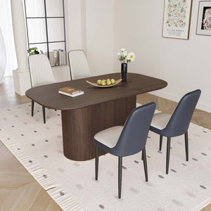 English Elm 63 Inch Mdf Dining Set with Four Pu Leather Chairs and Powder Coated Metal Legs Blue,Brown White W2189S00868