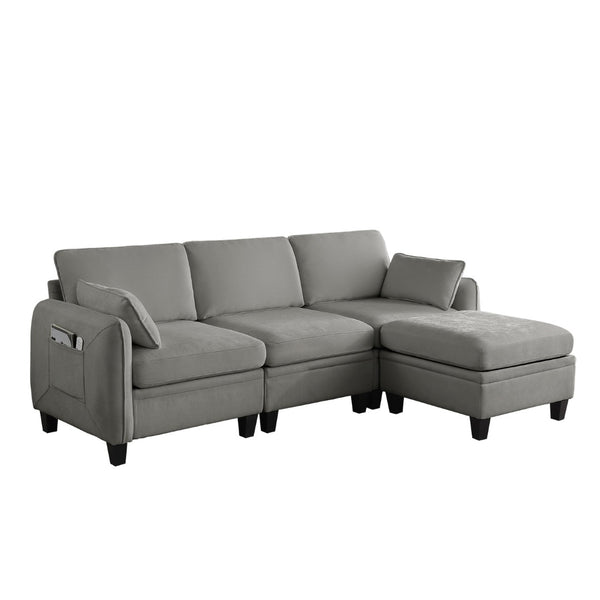English Elm 102 Inch Linen Modular Sectional Sofa with Hidden Storage and Cloud Cushion Comfort Dark Grey W1099S00213