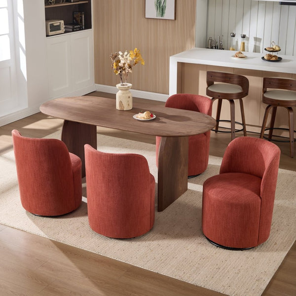 English Elm Set Swivel Barrel Accent Chair Armless Linen Upholstered Compact Seat for Dining Vanity Bedroom Orange W3244P454057