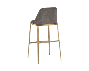 Sunpan Dover Luxurious Faux Leather Barstool with Sleek Brushed Gold Steel Legs for Contemporary Spaces Bravo Portabella / Sparrow Grey