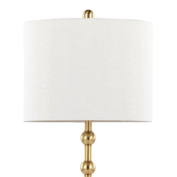 English Elm Table Lamp Set of 2 Travertine Stone Base with Brass Hardware and Warm Fabric Shade Gold,Off White B202P471584