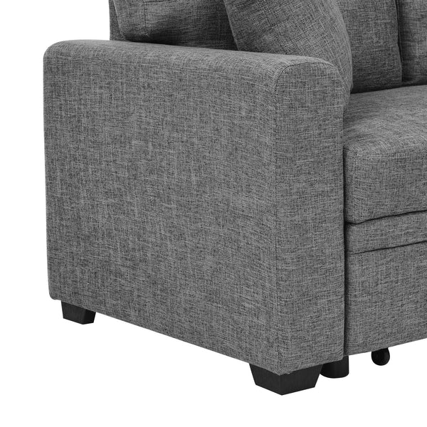 English Elm Upholstered Sleeper Sofa with Chaise & Under-Seat Storage, Reversible L/R, Modern Compact Design Gray B355S00004