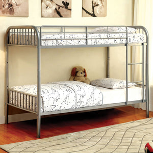 English Elm Silver Twin-Over-Twin Metal Bunk Bed 79"W x 61"H Contemporary Silver Finish Sturdy Rails Ladder Safety B2741P353740